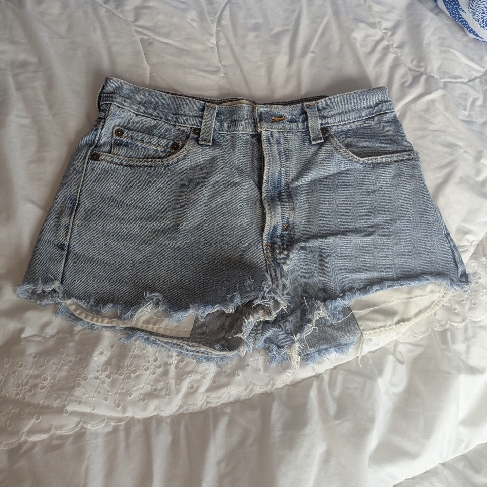 Levi's Light Blue Frayed Jean Shorts
